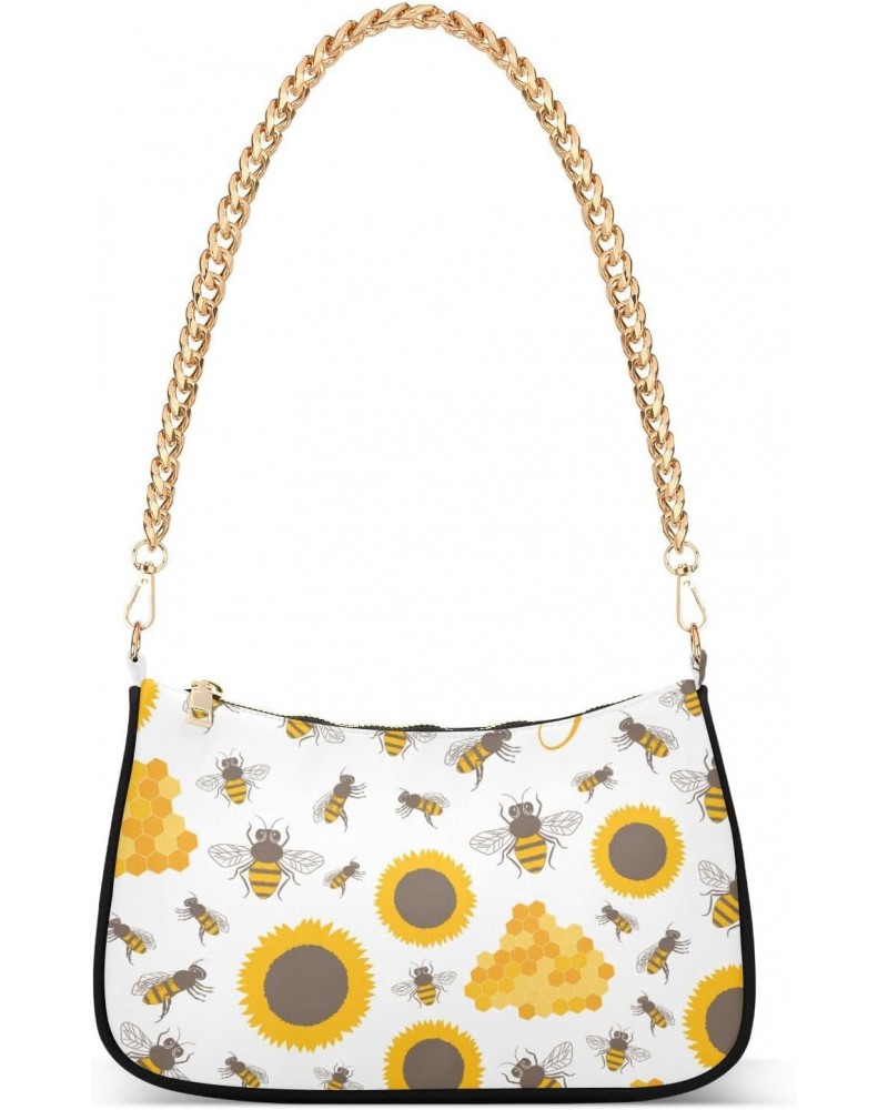 Floral Shoulder Bag Sweet Honey Bee Sunflower Women Clutch Handbag Shoulder Purch Boho Bag Date Chain Bag Tote Bag Spring Hol...