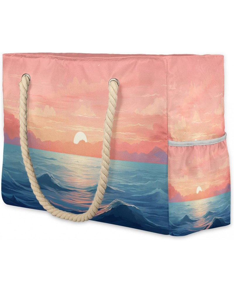 Ocean Sunset Watercolor Beach Bags for Women Large Tote Bag with Zipper and Pockets Waterproof Sandproof Accessories Swim Poo...