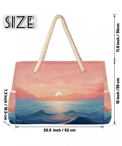 Ocean Sunset Watercolor Beach Bags for Women Large Tote Bag with Zipper and Pockets Waterproof Sandproof Accessories Swim Poo...