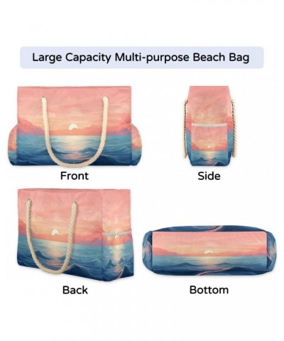 Ocean Sunset Watercolor Beach Bags for Women Large Tote Bag with Zipper and Pockets Waterproof Sandproof Accessories Swim Poo...