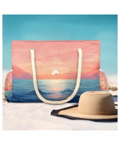 Ocean Sunset Watercolor Beach Bags for Women Large Tote Bag with Zipper and Pockets Waterproof Sandproof Accessories Swim Poo...