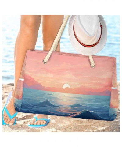 Ocean Sunset Watercolor Beach Bags for Women Large Tote Bag with Zipper and Pockets Waterproof Sandproof Accessories Swim Poo...