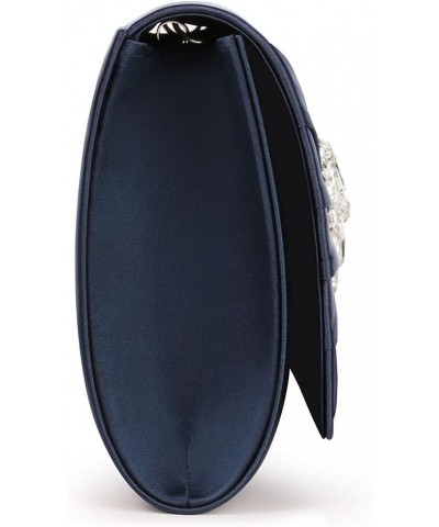 Evening Bags For Women Pleated Satin Rhinestone Brooch Prom Clutch Purse With Detachable Chain Strap Navy $14.57 Evening Bags