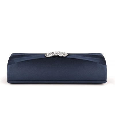 Evening Bags For Women Pleated Satin Rhinestone Brooch Prom Clutch Purse With Detachable Chain Strap Navy $14.57 Evening Bags