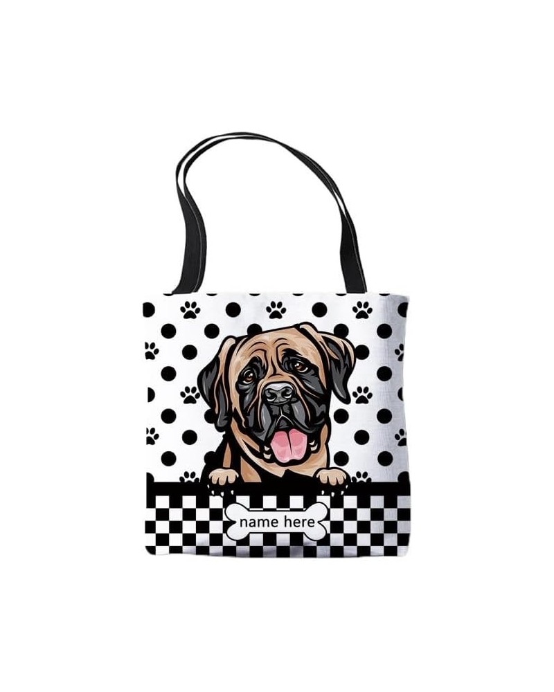 Personalzied Name Polka Dot Mastiff Dog Canvas Tote Bag Dog Paw Prints Handbag Dog Lovers Gift Mastiff-2 $10.99 Totes