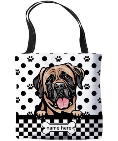 Personalzied Name Polka Dot Mastiff Dog Canvas Tote Bag Dog Paw Prints Handbag Dog Lovers Gift Mastiff-2 $10.99 Totes