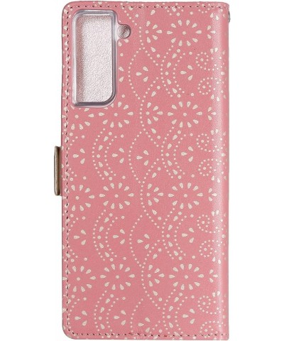 Wallet Case for Samsung Galaxy S21 6.2 Inch, Elegant Lace Flower Printed Soft PU Leather Zipper Pocket Purse Case Flip Kickst...