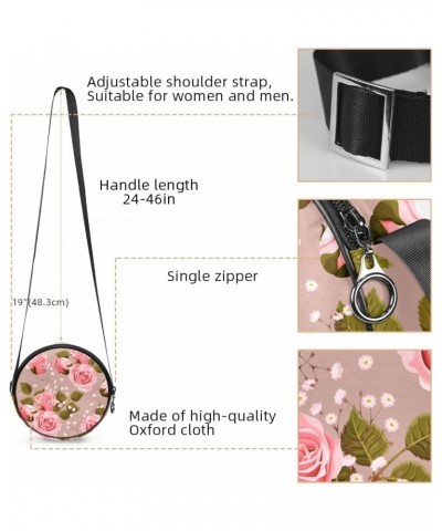 Vintage Pink Rose Flowers Pattern Crossbody Bag for Women Teen Girls Round Canvas Shoulder Bag Purse Tote Handbag Bag $9.03 T...