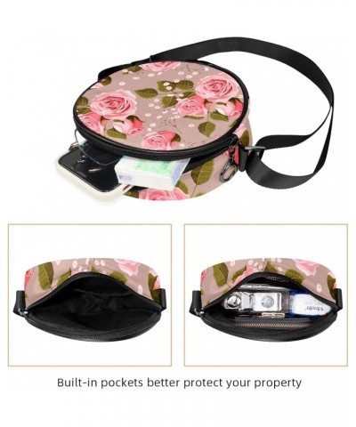 Vintage Pink Rose Flowers Pattern Crossbody Bag for Women Teen Girls Round Canvas Shoulder Bag Purse Tote Handbag Bag $9.03 T...