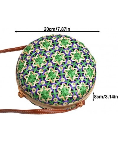 Green Round Rattan Bag Wood Woven Straw Bag with PU Strap Handwoven for Women Girl Travel Beach Fashion Bohemian Shoulder Pur...