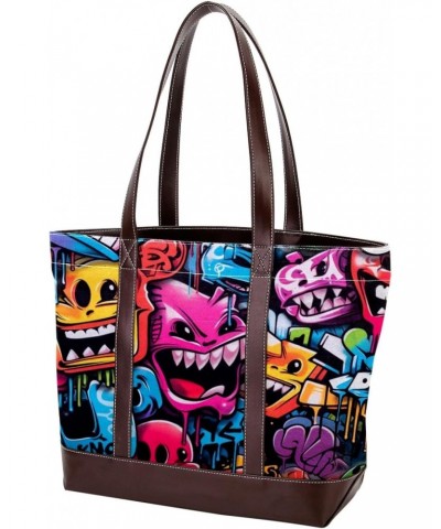 Graffiti Canvas Leather Mix Handbag, 13.3x4.7x12.2 in, Stylish and Spacious Tote Purse for Women $21.12 Totes