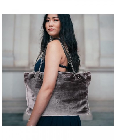 Chic Tote Bag Plush Tote Bag Chain Bag Fuzzy Handbag Large Capacity Single Shoulder Bag for Shopping Ourdoor Grey $14.22 Totes