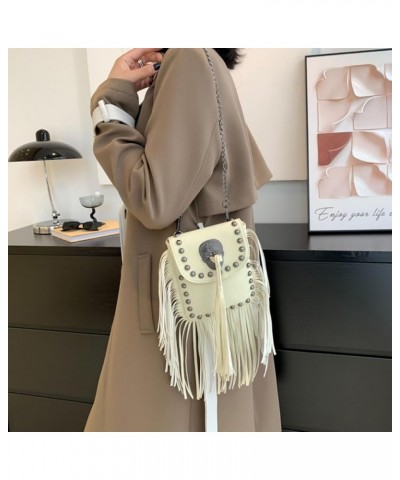 Tassel Purse for Women,Small Crossbody Bag for Ladies,Shoulder Bag with Tassel,Vintage PU Leather Satchel White $25.16 Totes