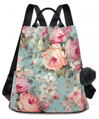 Floral Wallpaper Flower Pink Womens Backpack Purse Travel Backpack Anti Theft Shoulder Bag Satchel Bags for Work Travel Ladie...