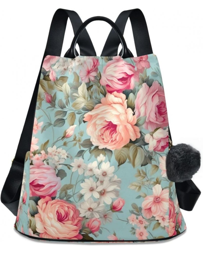 Floral Wallpaper Flower Pink Womens Backpack Purse Travel Backpack Anti Theft Shoulder Bag Satchel Bags for Work Travel Ladie...