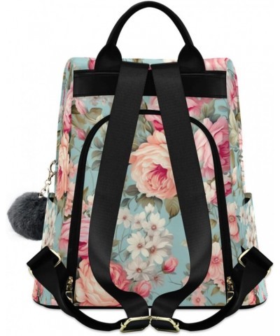 Floral Wallpaper Flower Pink Womens Backpack Purse Travel Backpack Anti Theft Shoulder Bag Satchel Bags for Work Travel Ladie...