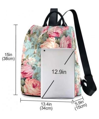 Floral Wallpaper Flower Pink Womens Backpack Purse Travel Backpack Anti Theft Shoulder Bag Satchel Bags for Work Travel Ladie...