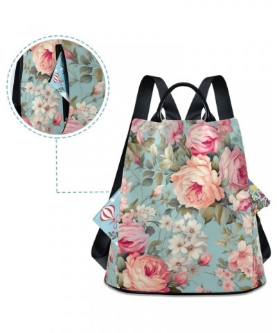 Floral Wallpaper Flower Pink Womens Backpack Purse Travel Backpack Anti Theft Shoulder Bag Satchel Bags for Work Travel Ladie...