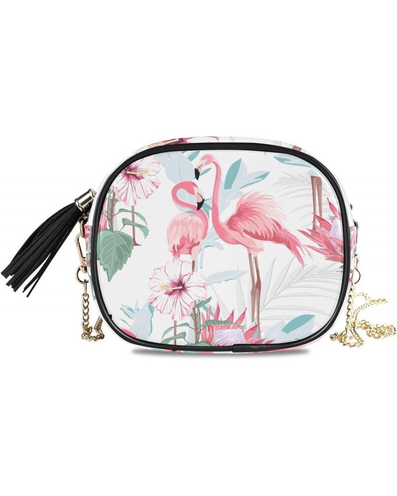 Women's Pink Flamingo White Floral Crossbody Bag Fashion Purses Bag Cross Body Bag Shoulder Handbag with Adjustable Chain Str...