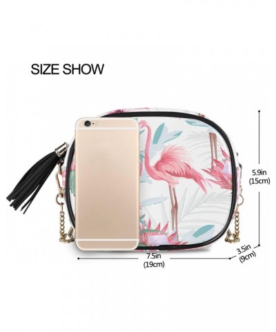 Women's Pink Flamingo White Floral Crossbody Bag Fashion Purses Bag Cross Body Bag Shoulder Handbag with Adjustable Chain Str...