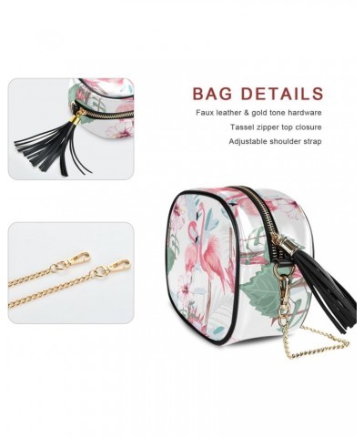 Women's Pink Flamingo White Floral Crossbody Bag Fashion Purses Bag Cross Body Bag Shoulder Handbag with Adjustable Chain Str...