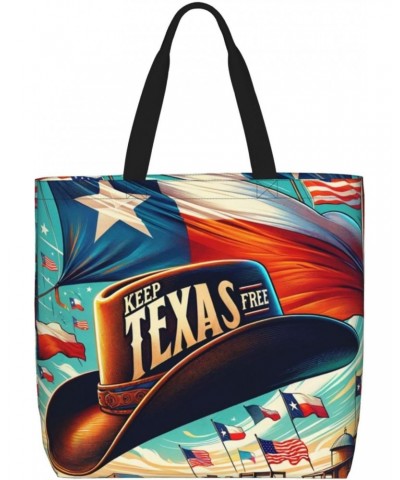 Women'S Soft Tote Shoulder Bag Texas-Flag-Cowboy-Hat Foldable Travel Purse With Zipper Closure $15.36 Totes