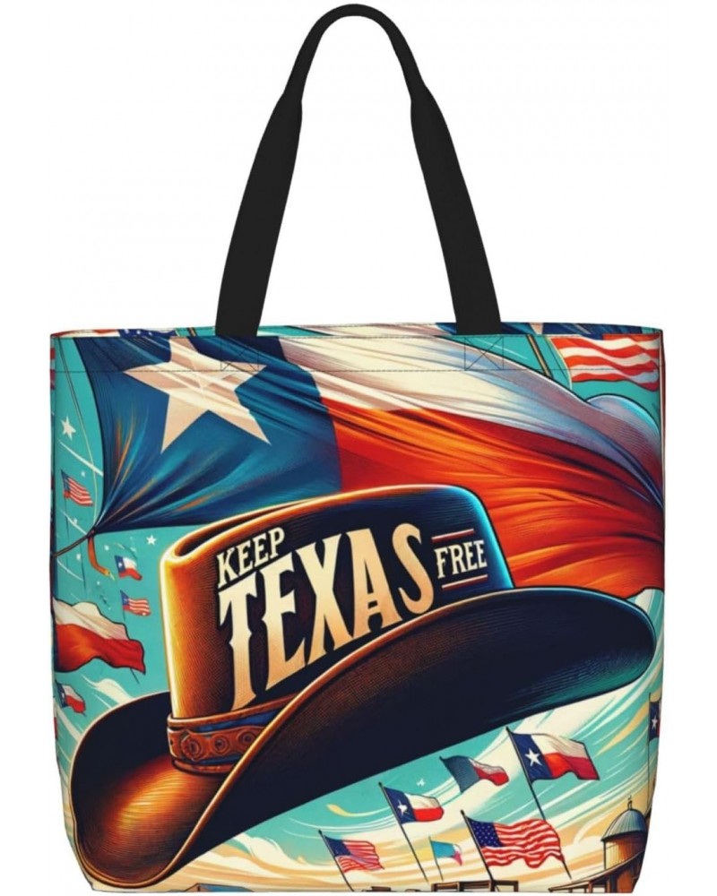 Women'S Soft Tote Shoulder Bag Texas-Flag-Cowboy-Hat Foldable Travel Purse With Zipper Closure $15.36 Totes