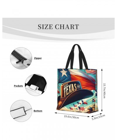 Women'S Soft Tote Shoulder Bag Texas-Flag-Cowboy-Hat Foldable Travel Purse With Zipper Closure $15.36 Totes