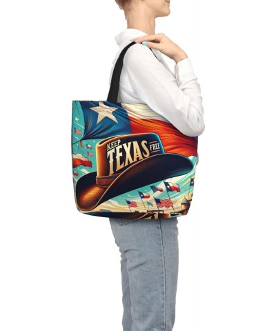 Women'S Soft Tote Shoulder Bag Texas-Flag-Cowboy-Hat Foldable Travel Purse With Zipper Closure $15.36 Totes