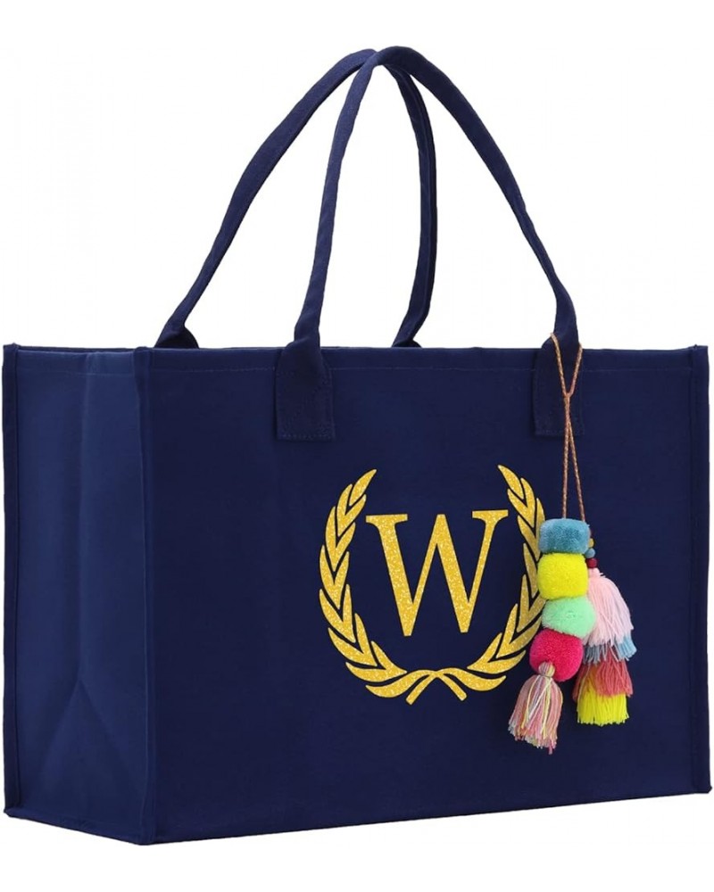 Premium Quality Personalized Gift Monogram Initial 100% Cotton Chic Tote Bag for Women - Navy W $15.57 Totes