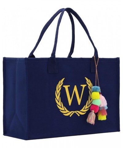 Premium Quality Personalized Gift Monogram Initial 100% Cotton Chic Tote Bag for Women - Navy W $15.57 Totes