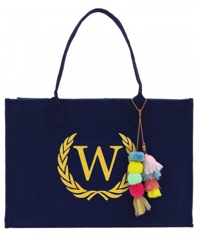 Premium Quality Personalized Gift Monogram Initial 100% Cotton Chic Tote Bag for Women - Navy W $15.57 Totes