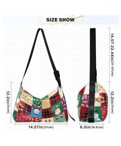 Christmas Women Boho Bag Cute Plaid Santa Snowman Reindeer Shoulder Bag PU Leather Pouch Crossbody Bag Large Tote Handbag For...