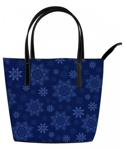 Retro Navy Blue Christmas Snowflakes Tote Bag for Women Leather Handbags Women's Crossbody Handbags Work Tote Bags for Women ...