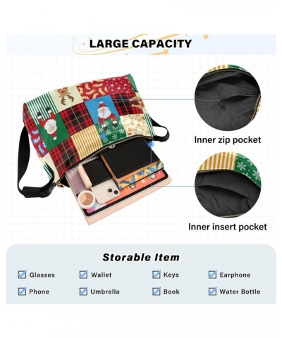 Christmas Women Boho Bag Cute Plaid Santa Snowman Reindeer Shoulder Bag PU Leather Pouch Crossbody Bag Large Tote Handbag For...