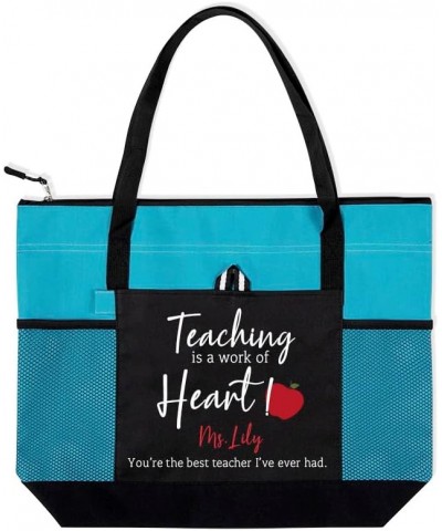 Personalized Tote Bag with Zipper Large Capacity Apple Pattern Canvas Bag Teacher $17.28 Totes