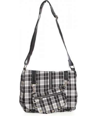 Punk Plaid Print Tartan Messenger Shoulder Bag Crossbody Handbag Women's Purse Black/White $24.75 Shoulder Bags