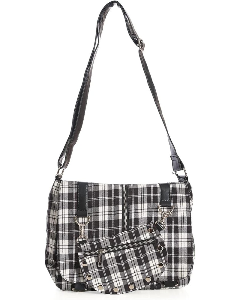 Punk Plaid Print Tartan Messenger Shoulder Bag Crossbody Handbag Women's Purse Black/White $24.75 Shoulder Bags