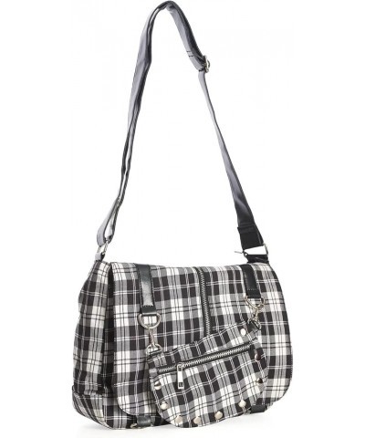 Punk Plaid Print Tartan Messenger Shoulder Bag Crossbody Handbag Women's Purse Black/White $24.75 Shoulder Bags