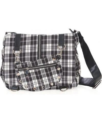 Punk Plaid Print Tartan Messenger Shoulder Bag Crossbody Handbag Women's Purse Black/White $24.75 Shoulder Bags