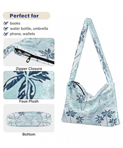 Floral Printed Colorful Girls Ladies Hobo Bag, Fur Tote Women's Shoulder Purse Tropical Oasis Island Teal1 $9.45 Totes