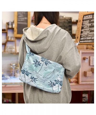 Floral Printed Colorful Girls Ladies Hobo Bag, Fur Tote Women's Shoulder Purse Tropical Oasis Island Teal1 $9.45 Totes