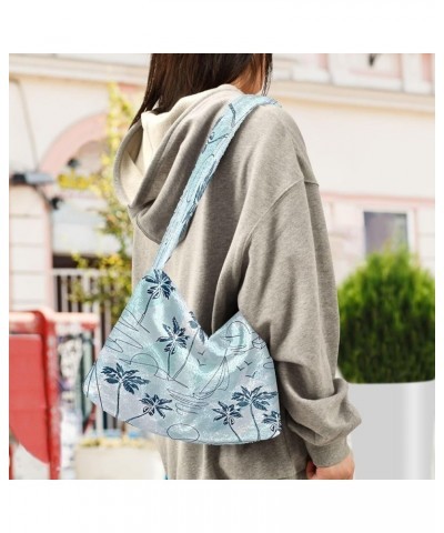 Floral Printed Colorful Girls Ladies Hobo Bag, Fur Tote Women's Shoulder Purse Tropical Oasis Island Teal1 $9.45 Totes