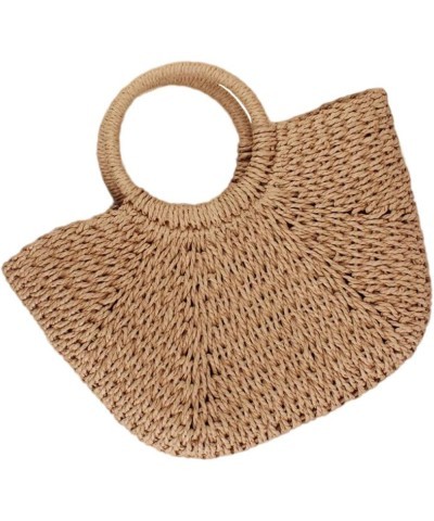 Fashion Womens Summer Hand-woven Straw Bags Casual Solid Color Handbags Vacation Beach Tote Bags Large Brown $20.90 Totes