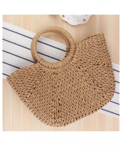 Fashion Womens Summer Hand-woven Straw Bags Casual Solid Color Handbags Vacation Beach Tote Bags Large Brown $20.90 Totes