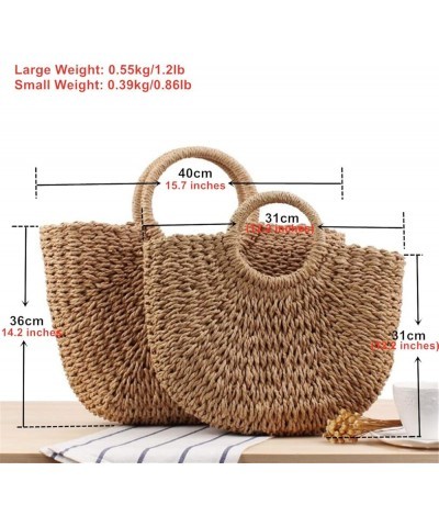 Fashion Womens Summer Hand-woven Straw Bags Casual Solid Color Handbags Vacation Beach Tote Bags Large Brown $20.90 Totes