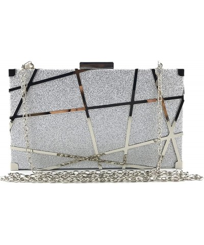 Women Fashion Solid Figure Glitter Purse Geometric Figure Pattern Clutch for Evening Cocktail Party Silver $18.54 Evening Bags