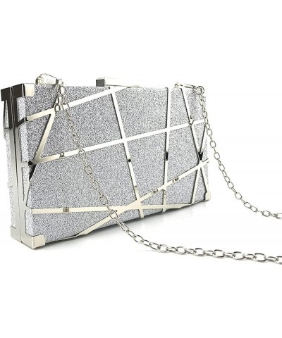 Women Fashion Solid Figure Glitter Purse Geometric Figure Pattern Clutch for Evening Cocktail Party Silver $18.54 Evening Bags