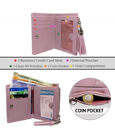 Women's Small Bifold PU Leather Wallet with Tussle | Ladies Slim Compact Card Holder Organizer Coin Purse (White) Mauve $9.40...