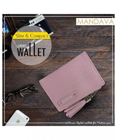 Women's Small Bifold PU Leather Wallet with Tussle | Ladies Slim Compact Card Holder Organizer Coin Purse (White) Mauve $9.40...